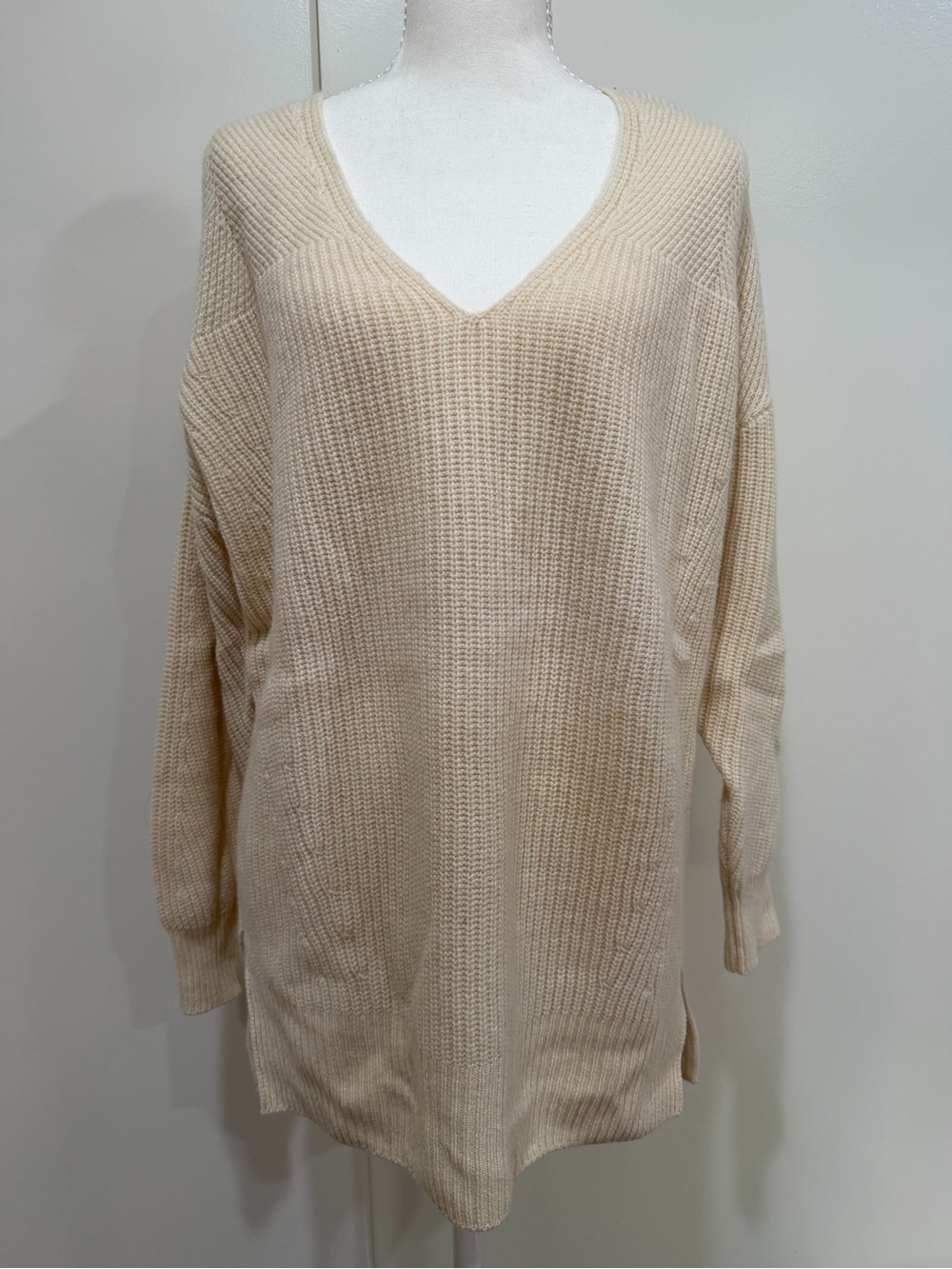 Vince V-Neck Waffle Knit Women's Sweater Tunic - Cream